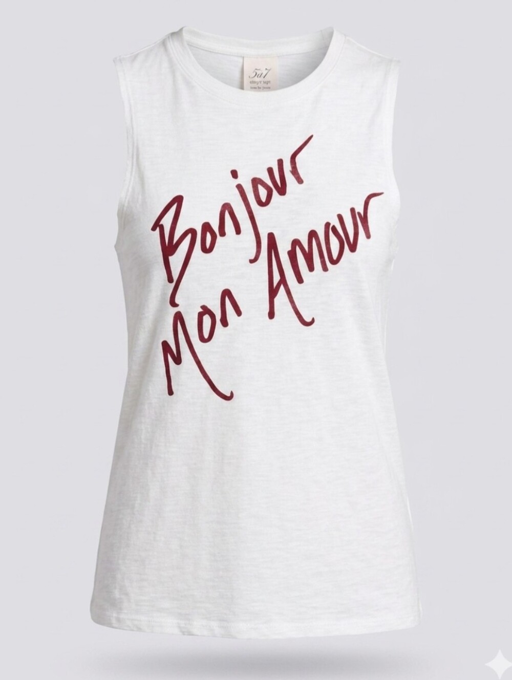 Cinq à Sept Tous Les Jours Bonjour Mon Amour Muscle Tank Top Sz S White Red *NWT